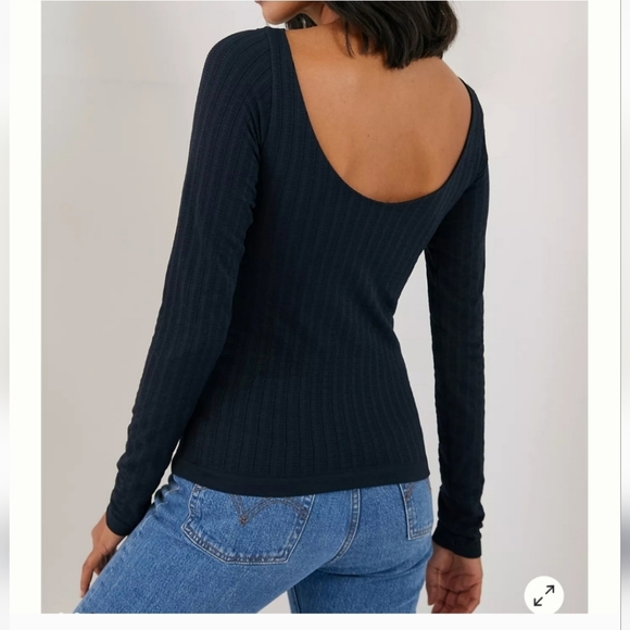 Anthropologie black long sleeve scoop neck Back. NWT - Picture 2 of 7